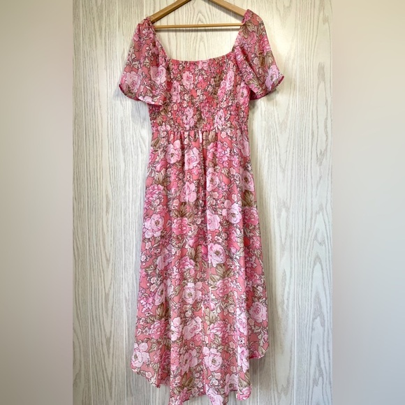 Womens As U Wish Pink Floral Ruched Chiffon Playful  High Low Dress - Sz L EUC - Picture 6 of 6